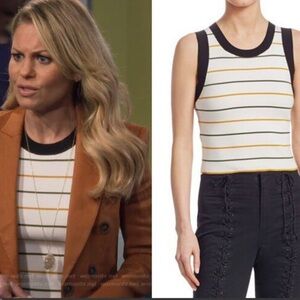 A.L.C. New NT White Striped Stretch Sleeveless Trendy Stylish Crop Knit Top XS